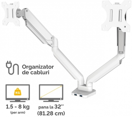 Brat pentru monitor dual individual, culoare alb, seria Platinum Fellowes